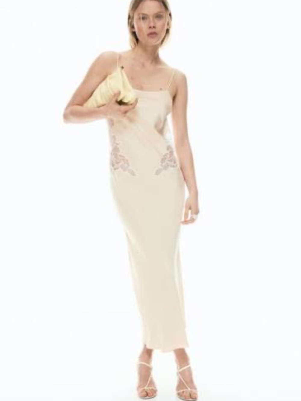 BNWT H&M lemon yellow slip dress with scarf and floral lace embroidery